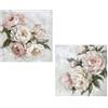 DRW Set 2 quadri tela quadrata con fiori con 40% dipinto a mano e cornice in legno bianco, verde e rosa, 80 x 80 x 3 cm