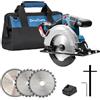 Dong Cheng Sega Circolare a Batteria da 18 V, Diametro 165 mm, 5000 giri/min, Profondità di Taglio 59 mm, 0-50° (Con Lama Ø 165 x Ø 20 mm, Batteria/Caricabatterie, BOXX) #DCMY165S