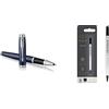PARKER 1931661 IM Penna Roller, Punta Fine e Ricarica di Inchiostro Nero, Matte Blue Chrome Trim & ricarica per penna roller, punta fine, nero