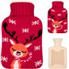 MengH-SHOP Borsa dell Acqua Calda 800ML Gomma Bottiglia con Copertura in Maglia Motivo a Cervo a Fiocchi di Neve per Scaldano Mani e Piedi, Sollievo dal Dolore al Collo e Spalle (Rosso)