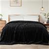 Exclusivo Mezcla Coperta in Pile Reversibile, Leggera e Morbida, 230x270 cm | Copriletto, Traspirante, Jacquard a Righe, per Divano, Viaggio, in Microfibra, Tutte le Stagioni, Nero
