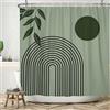 ASDCXZ Tenda da doccia boho 180x180 cm, ASDCXZ Moderna Arte Astratta Verde Foglie Sole Linea Salvia Verde Bagno Lavabile Tende da Doccia in Poliestere Tessuto Impermeabile per Vasca da Bagno con 12 Ganci