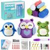 7CDXD 3 Pezzi Kit Uncinetto per Principianti Set Uncinetto Completo con Filo, Accessori e Tutorial Video - Ideale per Adulti e Bambini - Creazione di Peluche (Rana, Pinguino, Gufo)