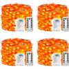 plainshe Catena luminosa a batteria, 4 pezzi, arancione, 100 LED, 10 m, 8 modalità, telecomando, timer, filo, dimmerabile, batteria, Natale, impermeabile