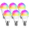 ANWIO Lampadina Alexa, Lampadina Smartx, 5W Equivalenti a 40W, 470Lm, G45,Lampada Smart Wifi E14 con Telecomando Compatibile con Alexa, Echo and Google Assistant, RGB Intelligente Dimmerabile,6 Pcs