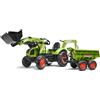 FALK - Tractopala a pedali Claas con escavatore e rimorchio basculante Maxi - Da 3 Anni - Made in France - escavatore anteriore ed escatrice articolate - Sedile girevole - 2070 W
