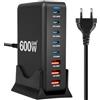 AXFEE 600W Caricatore USB C Multiplo, 8 Port GaN III Alimentatore USB C, QC 30W PD 140W/100W/30W Laptop Caricabatterie Ricarica Rapido, per MacBook Air/Pro Laptop iPhone iPad SteamDeck-Nero