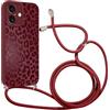 Coalbooliy Custodia con Cordino per iPhone 16 6,1, Aesthetic Leopard Leopardata Modello Morbido Silicone Rosso Cover Laccio Collana Antiurto Bumper Protettivo Case Cellulare Ragazze, 04