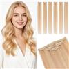 TESS Extension Capelli Veri Clip 6 Fasce Separate con Lace Base #18/613 Beige Sabbia Biondo/Biondo Chiarissimo, 25cm 61g 100% Human Hair Naturali