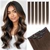 TESS Extension Capelli Veri Clip 6 Fasce Separate con Lace Base #2 Marrone Scuro, 25cm 61g 100% Human Hair Naturali