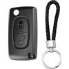 BouGPeng Guscio per Chiave Auto Telecomando 2 Tasti Compatibile con Peugeot 207 307 308 407 607 807 e Citroen C2 C3 C4 C5 C6 Picasso Ricambio Custodia Chiave Cover con Portachiavi in Pelle