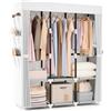 Vicye Armadio in Tessuto, Wardrobe Armadio Grande 19mm tubo metallico con 3 Barre Appendiabiti e 6 Tasche Laterali, Armadio da Campeggio Pieghevole per Camera da Letto e Spogliatoio Bianco