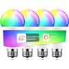 iLC Lampadine Bluetooth Colorate LED, 2700K-6000K E27 RGBW Compatibile con Alexa (Sono necessari i dispositivi Echo), Multicolore Cambiare Colore Lampadina, 70 Watt Equivalent (4 Pezzi)