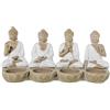 DRW Figura di 4 Buddha con palmatorie in resina bianca e naturale 11x22x8 cm