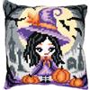 VERVACO Kit Cuscino Punto Croce RAGAZZA DI HALLOWEEN Set Ricamo Principianti Cuscini Gobelin Decorativi ca. 40 x 40 cm Accessori Per Lavoretti Creativi DIY Casa Decor Hobby Adulti Cross Stitch