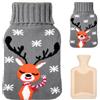 MengH-SHOP Borsa dell Acqua Calda 800ML Gomma Bottiglia con Copertura in Maglia Motivo a Cervo a Fiocchi di Neve per Scaldano Mani e Piedi, Sollievo dal Dolore al Collo e Spalle (Grigio)