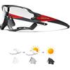 KINGSEVEN Occhiali da Ciclismo per Uomo Donna Bicicletta Sport MTB Occhiali da sole per Bici da Strada Lenti Fotocromatiche LS-911 (Rosso fotocromatico)