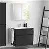 evineo ineo4 mobile La: 81 cm, 2 estraibili, con maniglia, lavabo doppio bianco, con armadietto a specchio per la Svizzera,, BE0835WH+BE0201BM+BEA041MI+BL001197, ineo4 [Mobili da Bagno > Set Mobili da Bagno]