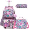 Egchescebo Zaino con Rotelle per Ragazze Carrello Porta Trolley Scuola Primaria Astuccio Bambina Multifunzionale di Amore Ruote Lunch Box 17" 3PCS Borsa da Scuola a Rullo Ragazza Bambini Rosa