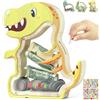 DBPBToU Salvadanaio Bambini in Legno, Dinosauro Apribile Personalizzato, Decorazione per Casa, Regali per Festa dei Bambini/Natale/Compleanno (Tirannosauro Rex + adesivi)