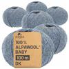 HANSA-FARM 100% lana di alpaca (bebebe) in 50+ colori (non graffiati) - Kit da 300 g (6 x 50 g) - Lana Baby alpaca per maglieria e uncinetto in 6 strati di filato di grigio-verde (Heather)