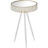 DRW Set di 2 tavolini ausiliari rotondi in metallo e superficie a specchio oro e bianco, 50 x 30 x 30 cm