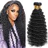Shoaiye Human Hair Bundles Deep Wave Capelli Veri Tessitura Unprocessed Remy Machine Weave 3 Extensions Double Weft Color Natural Black 16 16 16 Inch