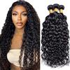 Shoaiye Human Hair Bundles Water Wave Capelli Veri Tessitura Unprocessed Remy Machine Weave 3 Extensions Double Weft Color Natural Black 30 30 30 Inch