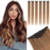 TESS Extension Capelli Veri Clip 6 Fasce Separate con Lace Base #6 Castagno Chiaro, 25cm 61g 100% Human Hair Naturali
