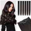 TESS Extension Capelli Veri Clip 6 Fasce Separate con Lace Base #1B Nero Naturale, 25cm 61g 100% Human Hair Naturali