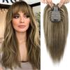 Flufymooz Topper in 100% veri capelli umani, 30,5 cm, topper in capelli umani per capelli diradati, ampia area tessuta a mano, copertura a 360°, parrucchino naturale per donne, base in seta 12,7 x 7,6