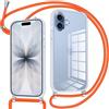 Pnakqil Cover per iPhone 17 con Cordino, Custodia con Laccio Collana Tracolla Trasparente Cellulare Antigraffio Silicone Proteggere Corda Case per iPhone 17, Arancio 01
