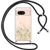 Yoedge Cover con Cordino per Google Pixel 8 5G 6,17, Trasparente Aesthetic Disegni Fiori Custodia con Collana Tracolla Laccio Collo, Sottile TPU Bumper Silicone + PC Antiurto Protettiva Case,02