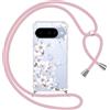 Yoedge Cover con Cordino per Google Pixel 10 6,3, Trasparente Aesthetic Disegni Fiori Custodia con Collana Tracolla Laccio Collo, Sottile TPU Silicone + PC Antiurto Protettiva Case per Pixel 10,05