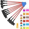 Aiqeer 10 Pezzi 12V / 24V Add-a-Circuit Portafusibili Set, Adattatore Fusibili Auto con 16 AWG Cavo, 0 18 Pezzi Fusibili a Lama e Estrattore di Fusibili (Terminale a Crimpare)