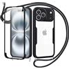 Jrkvniv Cover per iPhone 17 Pro con Cordino,360 Gradi Trasparente Custodiacon con Protezione Schermo Integrata,Bumper Rugged Custodia con Regolabile Tracolla Corda Collana per 6.3-Nero