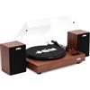 JAM Giradischi con Altoparlanti - Giradischi Bluetooth con Altoparlanti da Libreria, 3 Velocità con Coperchio Antipolvere, Braccio Pre-Calibrato, Pulitore di Vinile Incluso, Noce