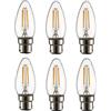 TEKLED® Lampadine LED vintage a filamento dimmerabile C35, attacco a baionetta B22, a risparmio energetico, equivalente a 40 W, trasparente, 2700 K, 470 lm, confezione da 6, bianco caldo (dimmerabile