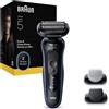 BRAUN Rasoio elettrico barba BRAUN Series 5 52-B1650S, 3 lame flessibili, 2 modalita di rasatura: standard e turbo, con 1 spazzola per la pulizia, acc