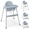 COSTWAY Seggiolone 4 in 1 in PP e acciaio inox, convertibile con doppio vassoio rimovibile, cintura di sicurezza a 3 punti, seggiolone combinato per bambini da 6 a 36 mesi (grigio)