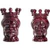 BEVILACQUA SET DI 2 TESTE DI MORO, CERAMICA ARTIGIANALE SICILIANA BORDEAUX, 22 cm - h 22 x 15 x 15 cm