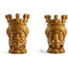 BEVILACQUA SET DI 2 TESTE DI MORO, CERAMICA ARTIGIANALE SICILIANA GIALLO MIELE, 22 cm - h 22 x 15 x 15 cm