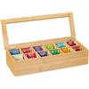 Relaxdays Scatola Porta Tè e Tisane, 12 Scomparti, Cofanetto con Finestrella, Organizer 9 x 41 x 16 cm, Bambù Naturale