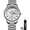 BOSCK Mens Analog Watch,Stainless Steel Waterproof Fashion Wrist Watch for Men,Auto Date and Day Watch (argento argento)