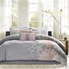 Madison Park Biancheria da letto alternativa, per tutte le stagioni, copriletto, cuscini decorativi, rasatello di cotone, grigio/fard, Cal King (264,2 x 233,7 cm)