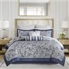 Madison Park Cozy Comforter Set, Faux Silk Jacquard Paisley Design, Poliestere, Navy Biab 12pcs, Queen