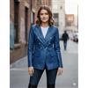 Fatto a mano Blazer donna doppiopetto formale in pelle di agnello blu vera vestibilità fat...