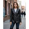Fatto a mano Blazer donna doppiopetto pelle di agnello nero formale vera mano