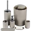 IMAVO Set di accessori da bagno, set regalo in plastica, 6 pezzi, portaspazzolino, bicchiere per spazzolino, dispenser per sapone, portasapone, porta scopino per WC, cestino (albicocca)