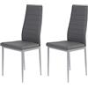 Hela Tische, Simone Set da 2 sedie per cucina/sala da pranzo, in similpelle di colore grigio, con struttura tubolare a sezione circolare in alluminio, impunture